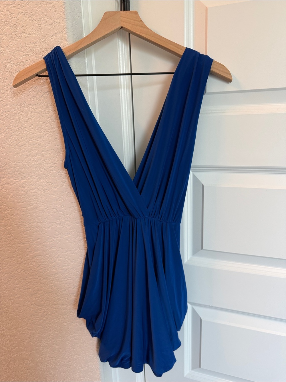 a'gaci Royal Blue Deep V Sleeveless Draped Camisole